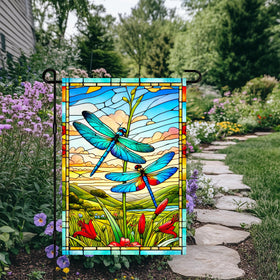 HOMETITUTE double-sided flag shows dragonflies from every angle.