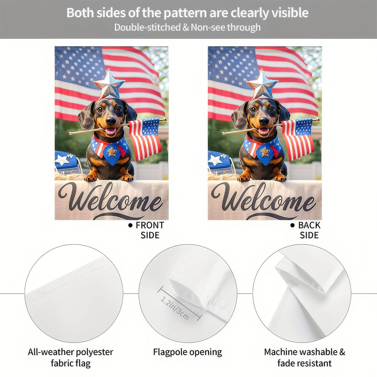 HOMETITUTE double-sided patriotic flag provides visibility from both sides