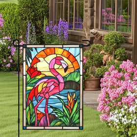 HOMETITUTE Flamingo Garden Flag double-sided view welcomes guests from every angle