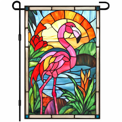 HOMETITUTE Flamingo Garden Flag stained glass design adds tropical charm to outdoor space