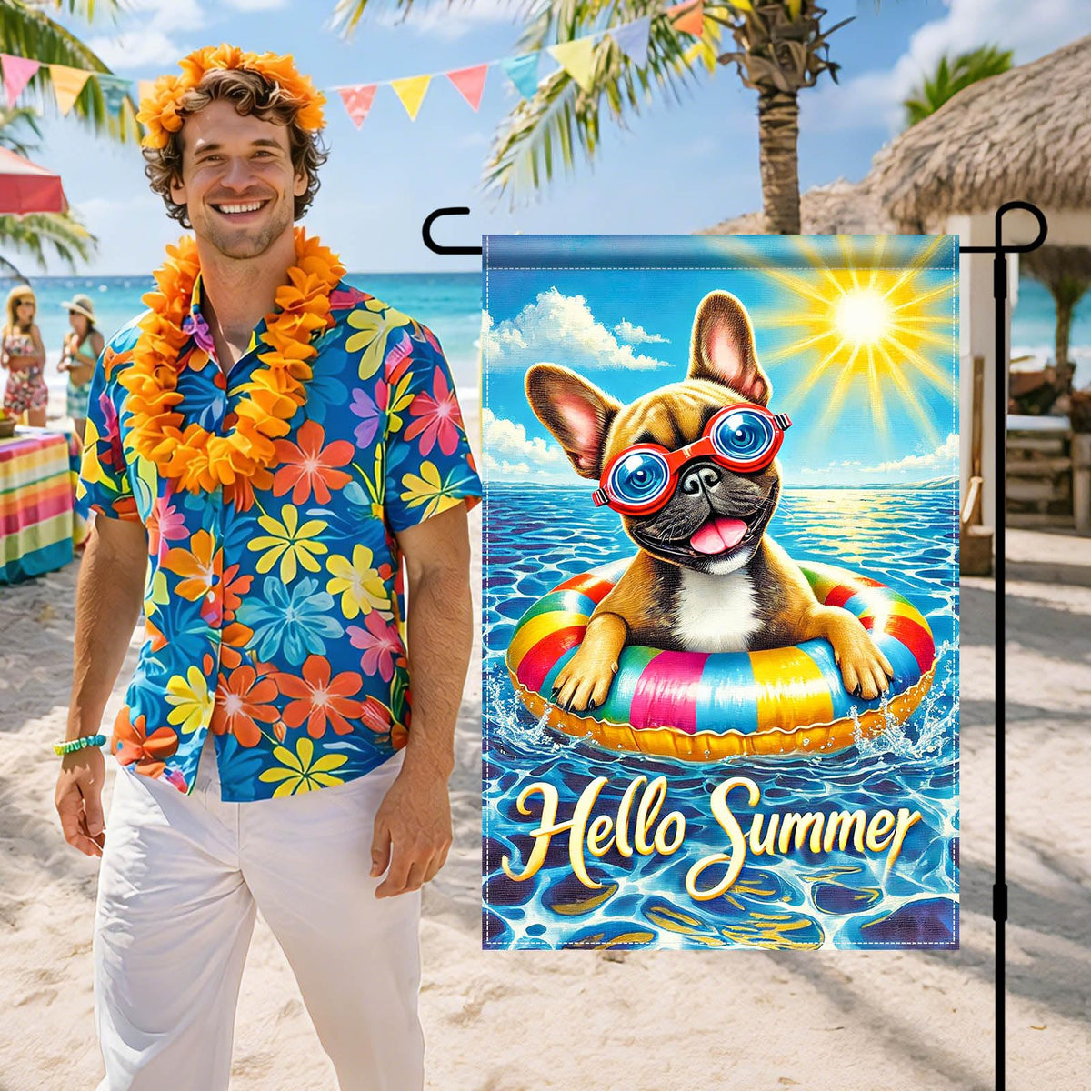 HOMETITUTE Hello Summer flag summer party motif for festive yards