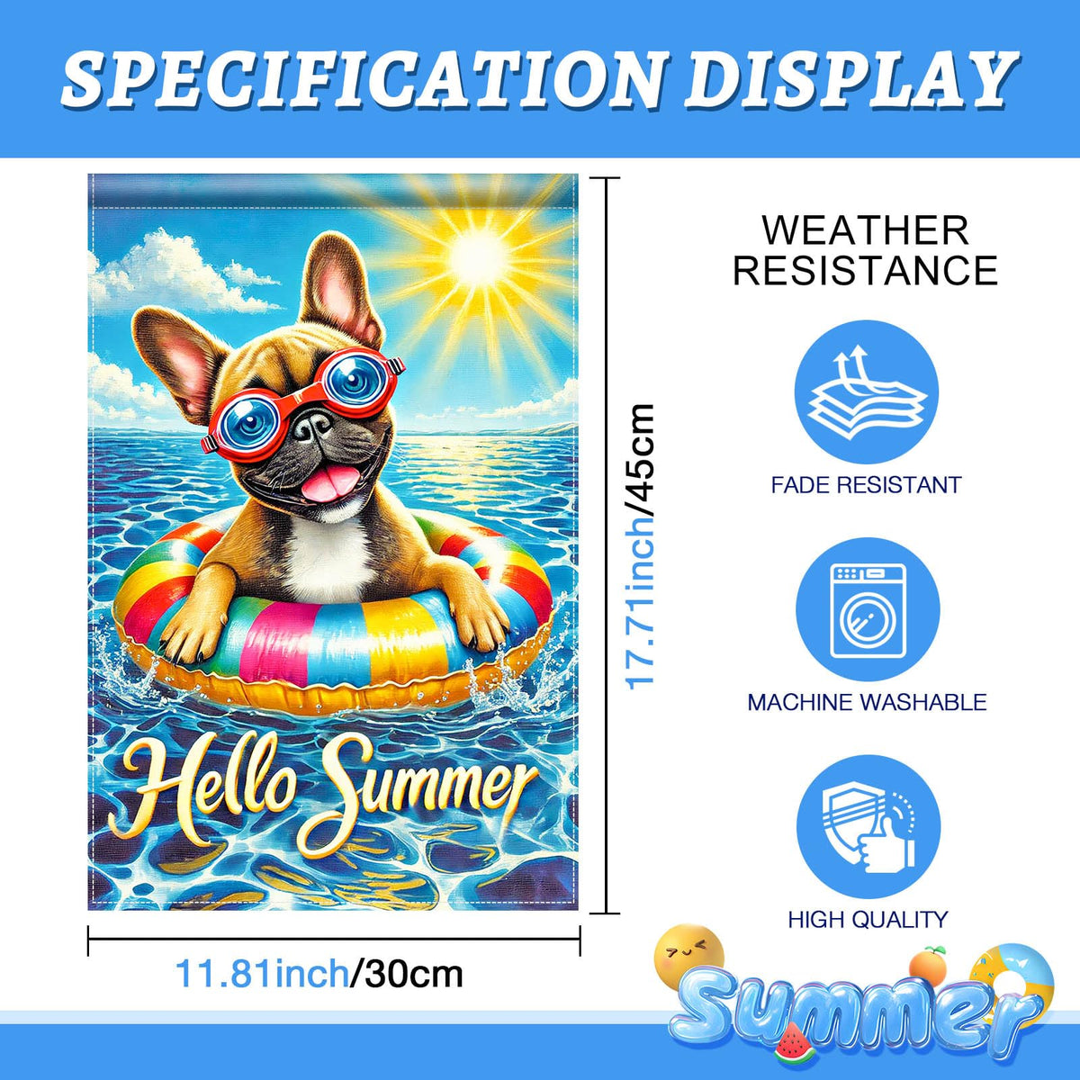 HOMETITUTE Hello Summer flag dog wearing sunglasses enhances yard decor