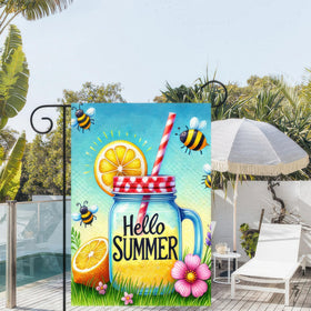 HOMETITUTE Hello Summer Mason Jar flag bees and flowers for garden vibes