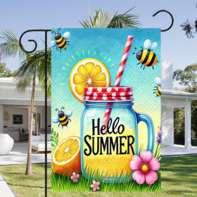 HOMETITUTE Hello Summer Mason Jar flag double-sided print view from both sides