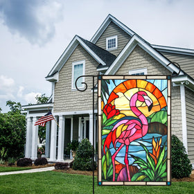 HOMETITUTE Outdoor Garden Flag Flamingo Art stands out in daylight