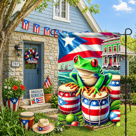HOMETITUTE Puerto Rico flag yard flag with coqui design for patios and porches.