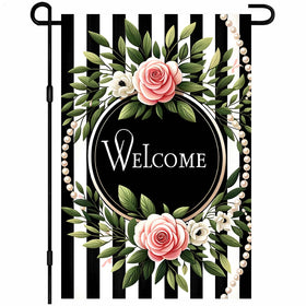 HOMETITUTE welcome garden flag with pink roses enhances curb appeal outdoors
