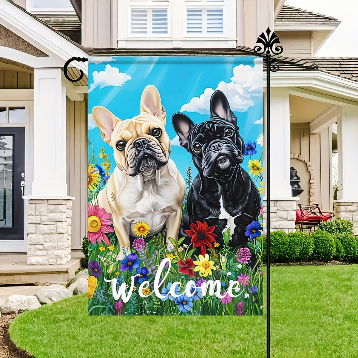 HOMETITUTE Outdoor flag delivers cheerful spring vibes for outdoor spaces.
