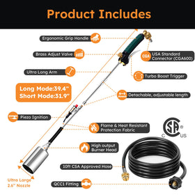 HomeyVenture weed burner features 2.4-inch nozzle for faster coverage over driveways.