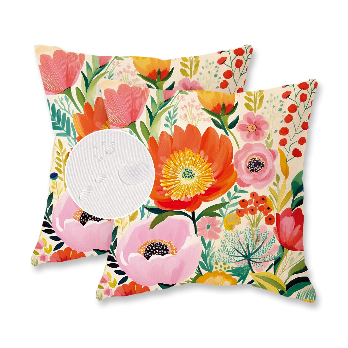 HOMFREEST spring floral pillow cover with pink and orange blooms for outdoor patio decor.