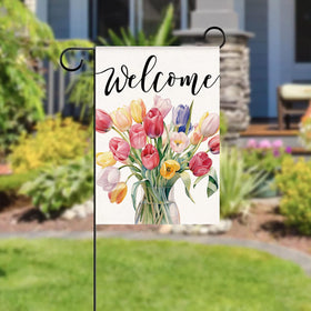 HOMFREEST Tulip Spring flag burlap texture closeup highlights durable spun polyester