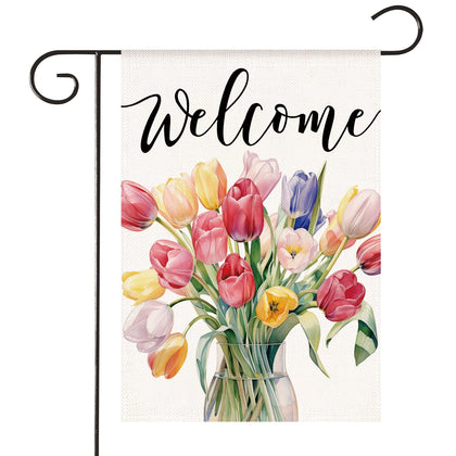HOMFREEST Tulip Spring garden flag front view with double-sided print for outdoor welcome