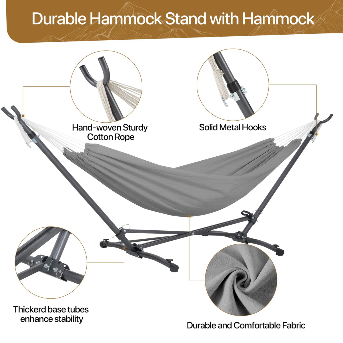 Homgava 550 lbs weight capacity supports most hammocks and users.