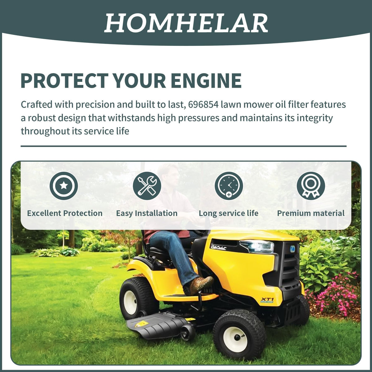 Homhelar 492932S oil filter with rugged metal housing for harsh conditions.