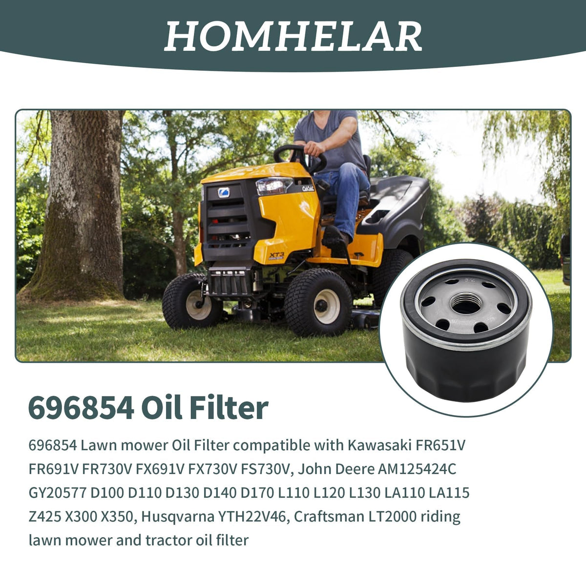 Homhelar 492932S oil filter for John Deere ensures durable filtration.