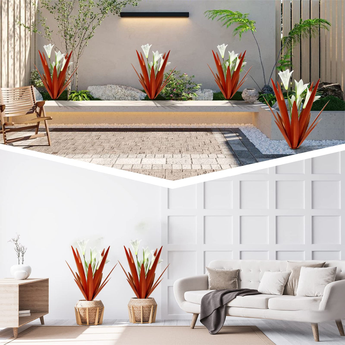 Homight metal agave with lily flowers adds year-round color to your outdoor space.