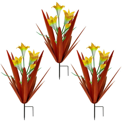 Homight metal agave plant outdoor decoration with vivid lilies for garden charm.