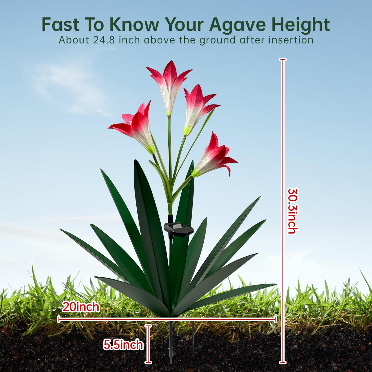 Homight solar metal agave lily 30.3 inch detail shows craftsmanship and finish