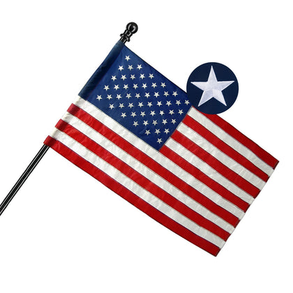 Homissor American Flag 3x5 sleeve displayed on a pole for outdoor use.