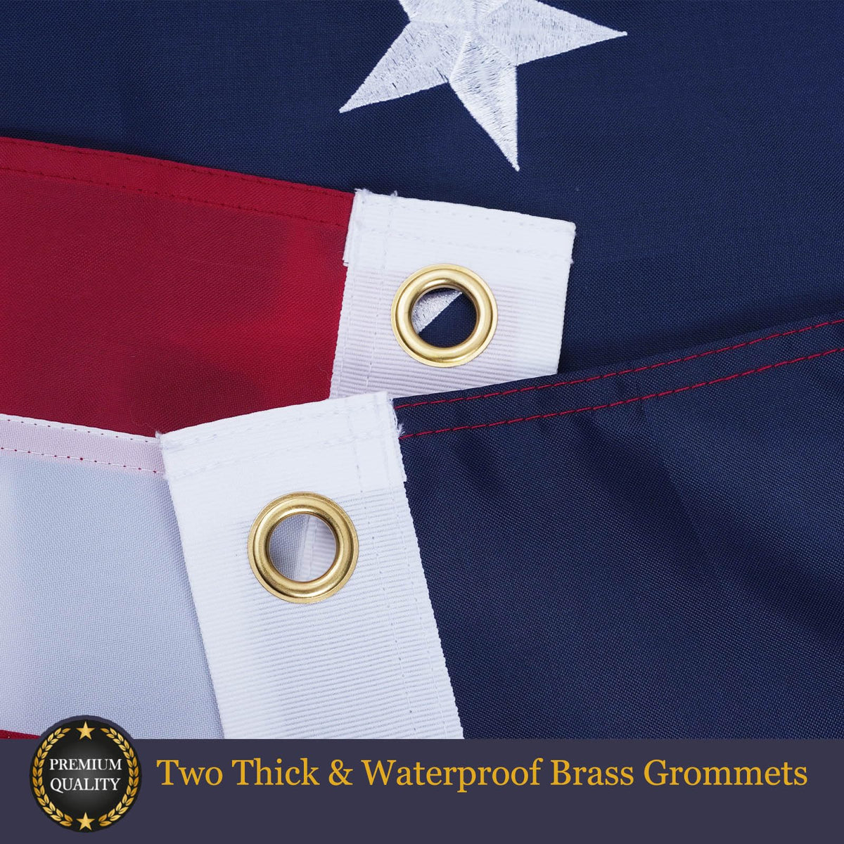 Brass grommets and sturdy header on the Homissor Betsy Ross flag