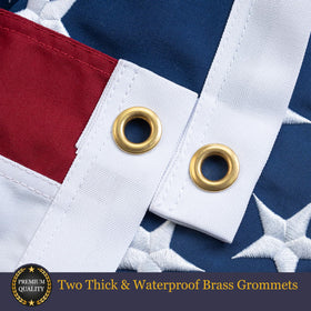 Homissor flag with canvas header and two brass grommets for easy hanging.
