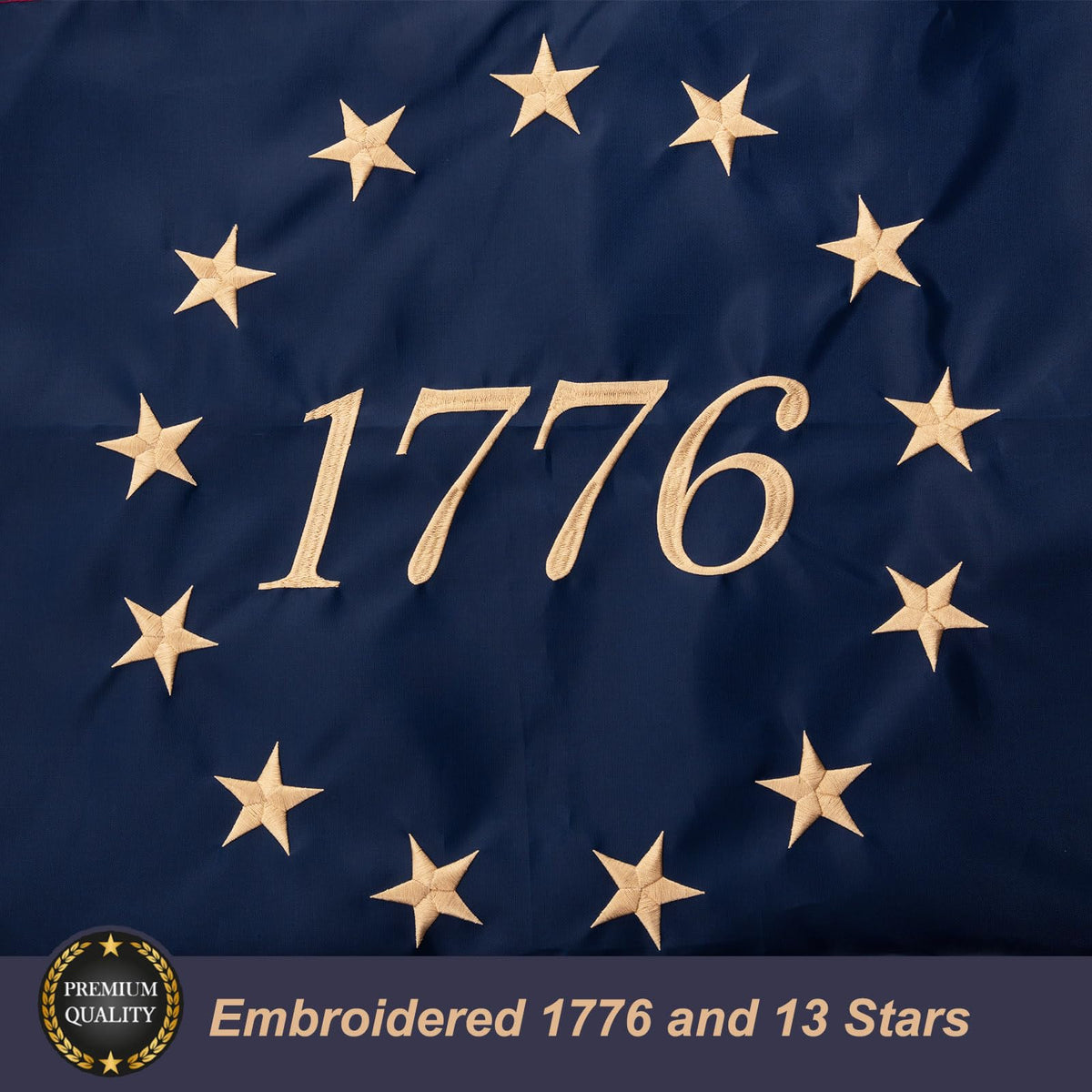 Homissor cotton flag with embroidered 13 stars for durable outdoor use.