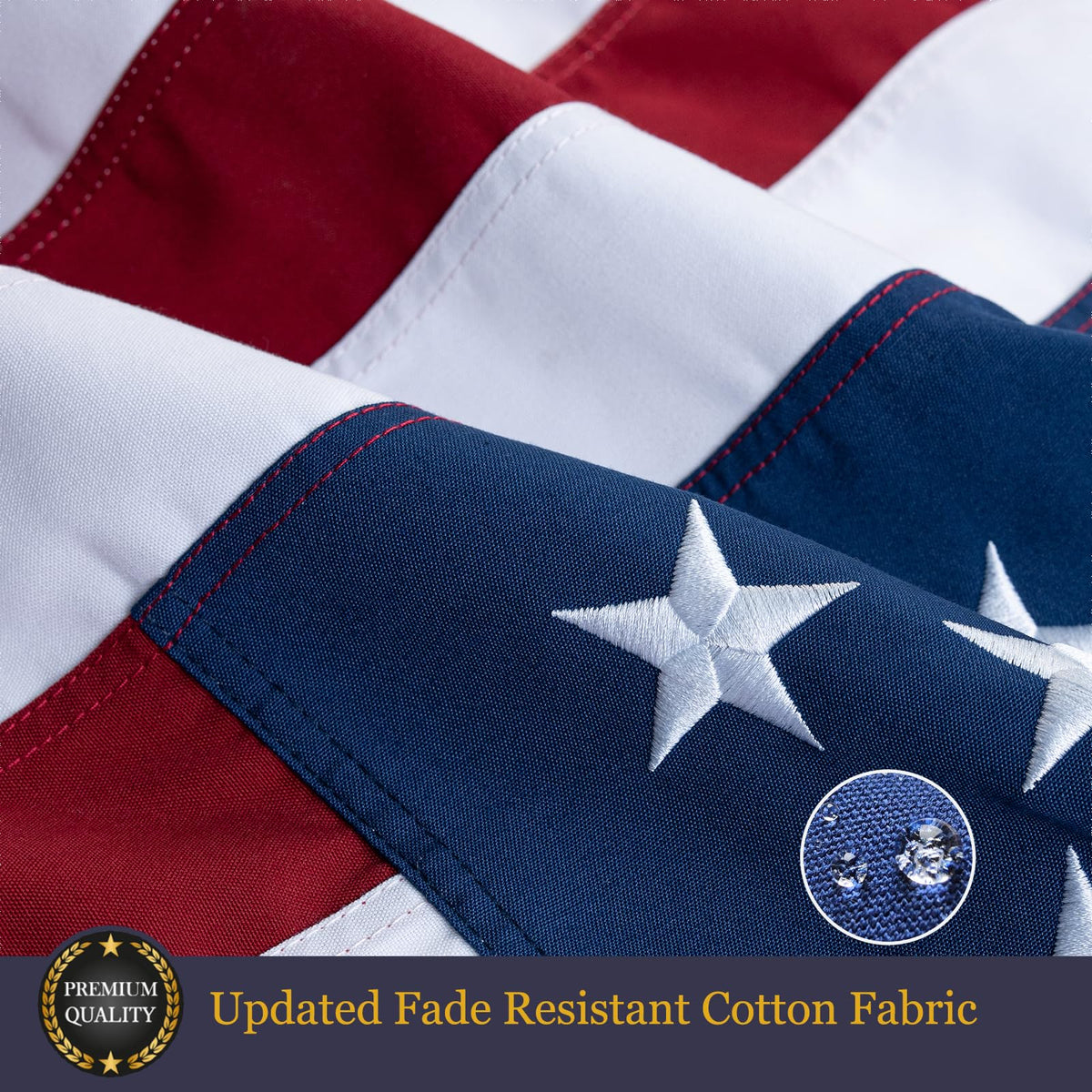 Homissor flag with embroidered stars showcases precise stitching and lasting patriotism