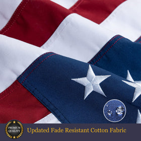 Homissor flag with embroidered stars showcases precise stitching and lasting patriotism