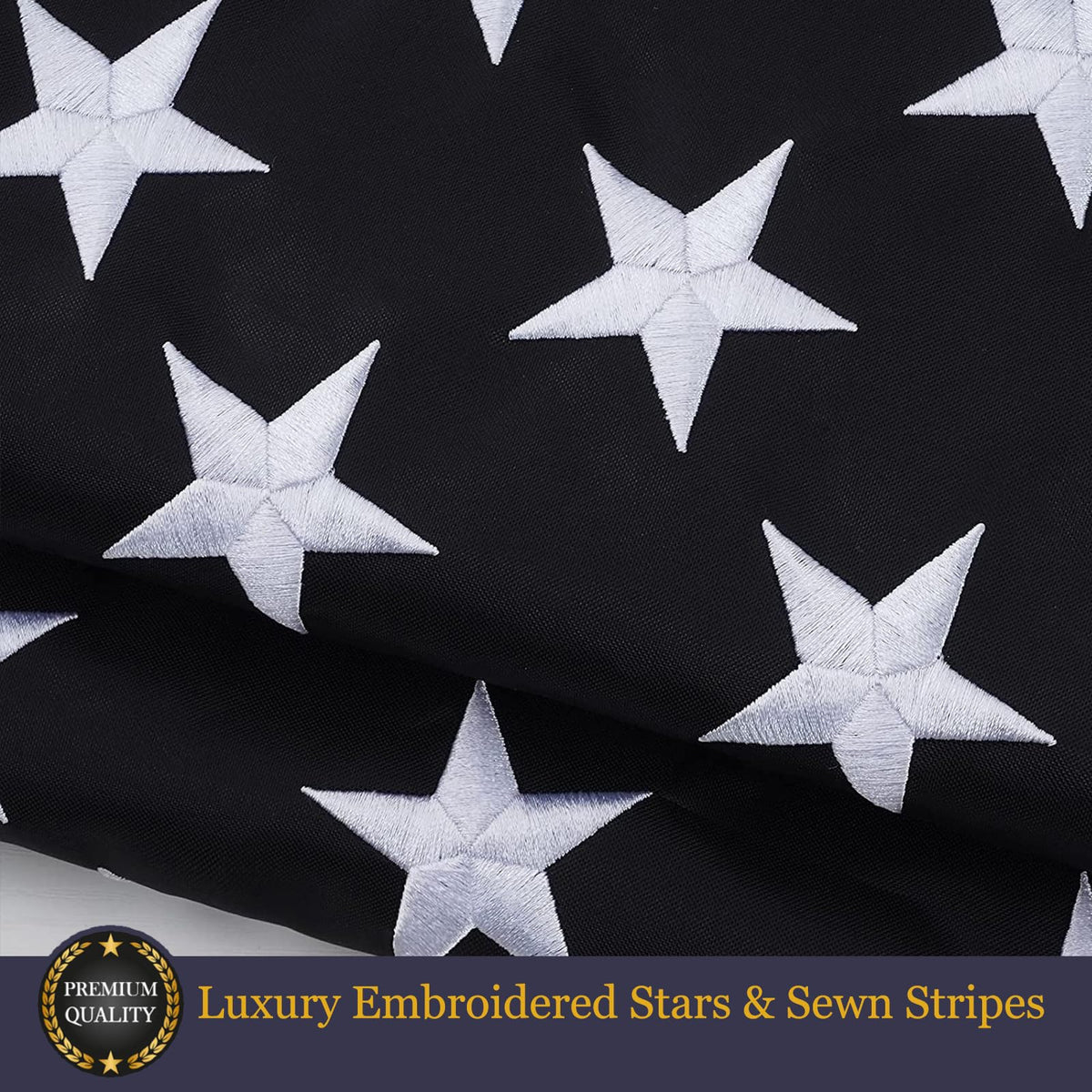 Homissor flag close-up showing reinforced stitching and brass grommets for durability
