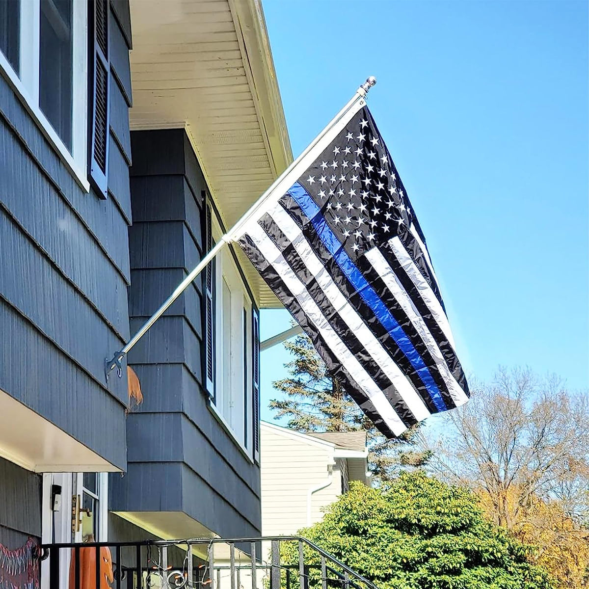 Homissor police flag used as room decor with embroidered stars for visual impact