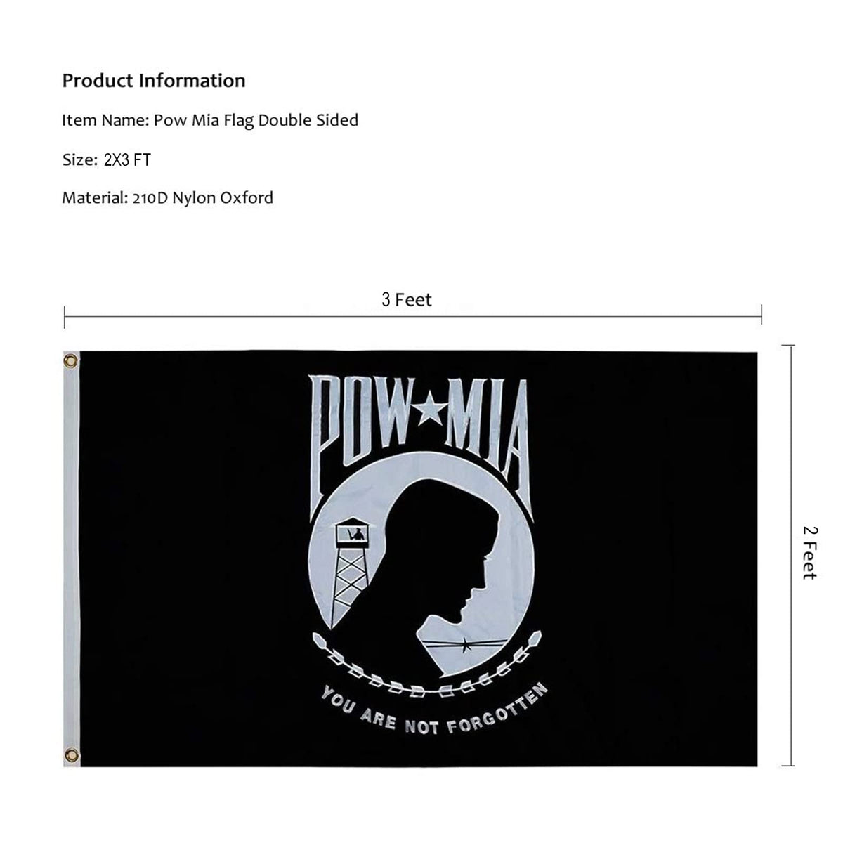 Homissor POW MIA flag double-sided embroidery for visibility