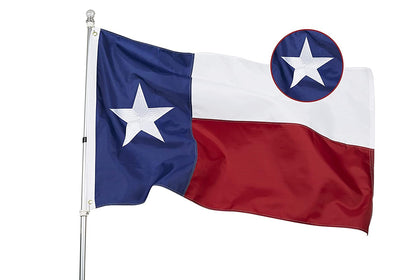 Homissor Texas flag 5x8 outdoors with embroidered stars fluttering in sunlight
