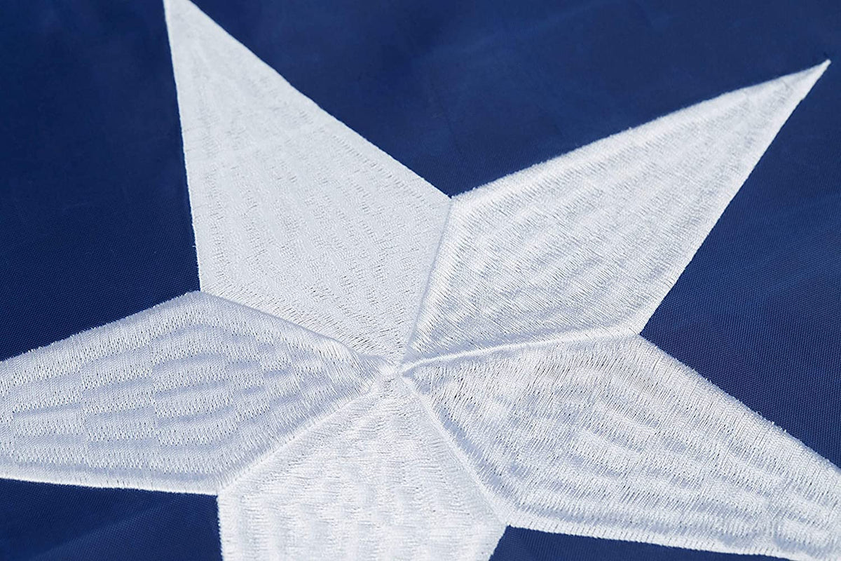 Homissor Texas flag fly end reinforced with lock stitching for longevity.