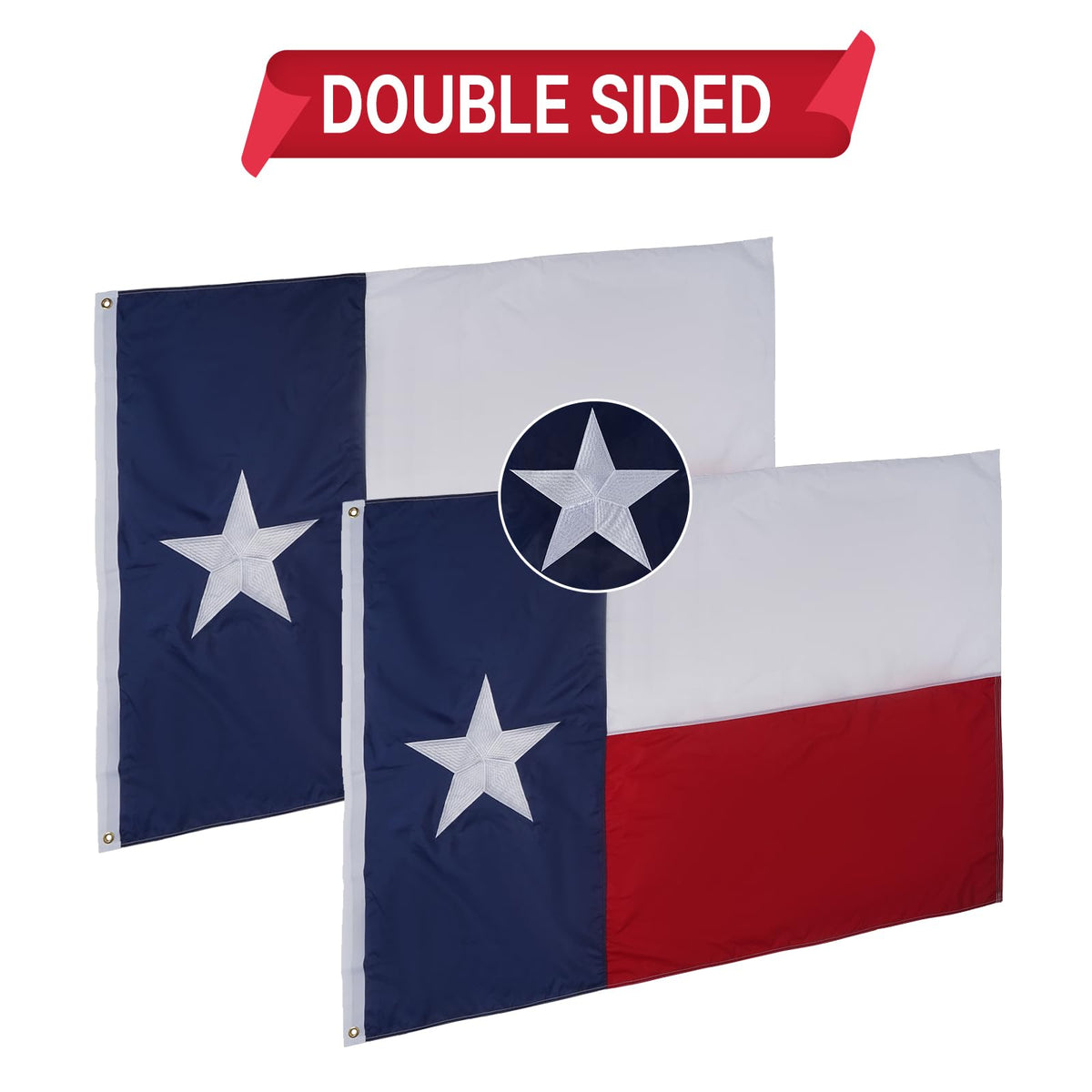 Homissor Texas flag heavy‑duty 210D Oxford nylon for outdoor durability.