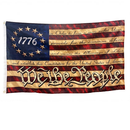 Homissor We the People flag with tea-stain finish for vintage curb appeal.