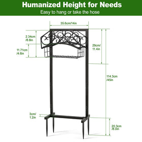 Detachable storage basket on Homiton holder for garden tools and nozzles.
