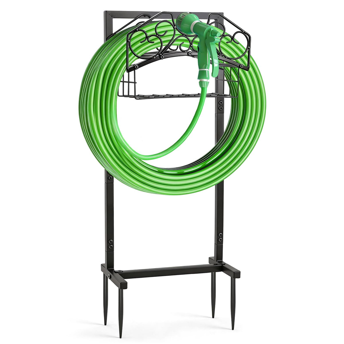 Homiton hose holder with arch design keeps outdoor hose organized.