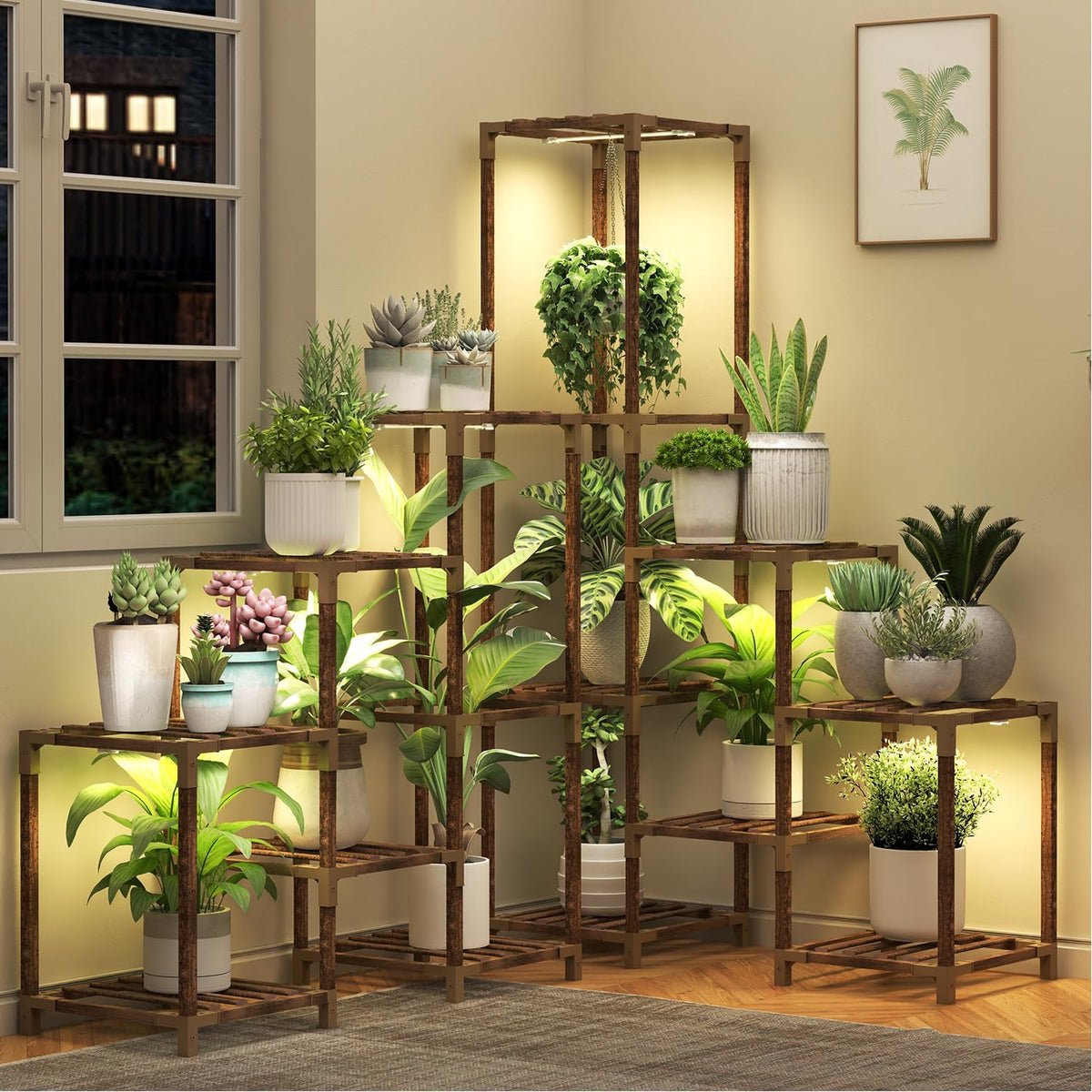 HOMKIRT large corner plant stand with grow light for organized indoor greenery.