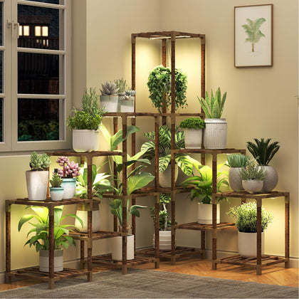 HOMKIRT large corner plant stand with grow light for organized indoor greenery.