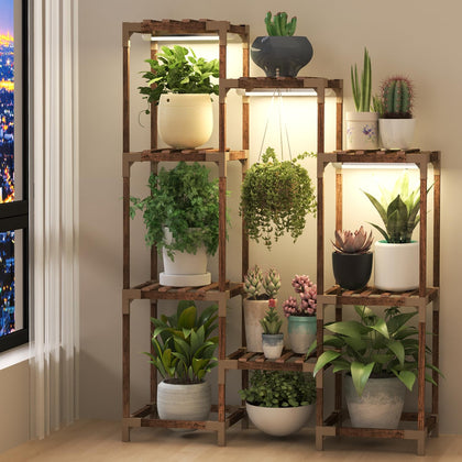 HOMKIRT plant stand with grow light setup for healthy indoor greenery.