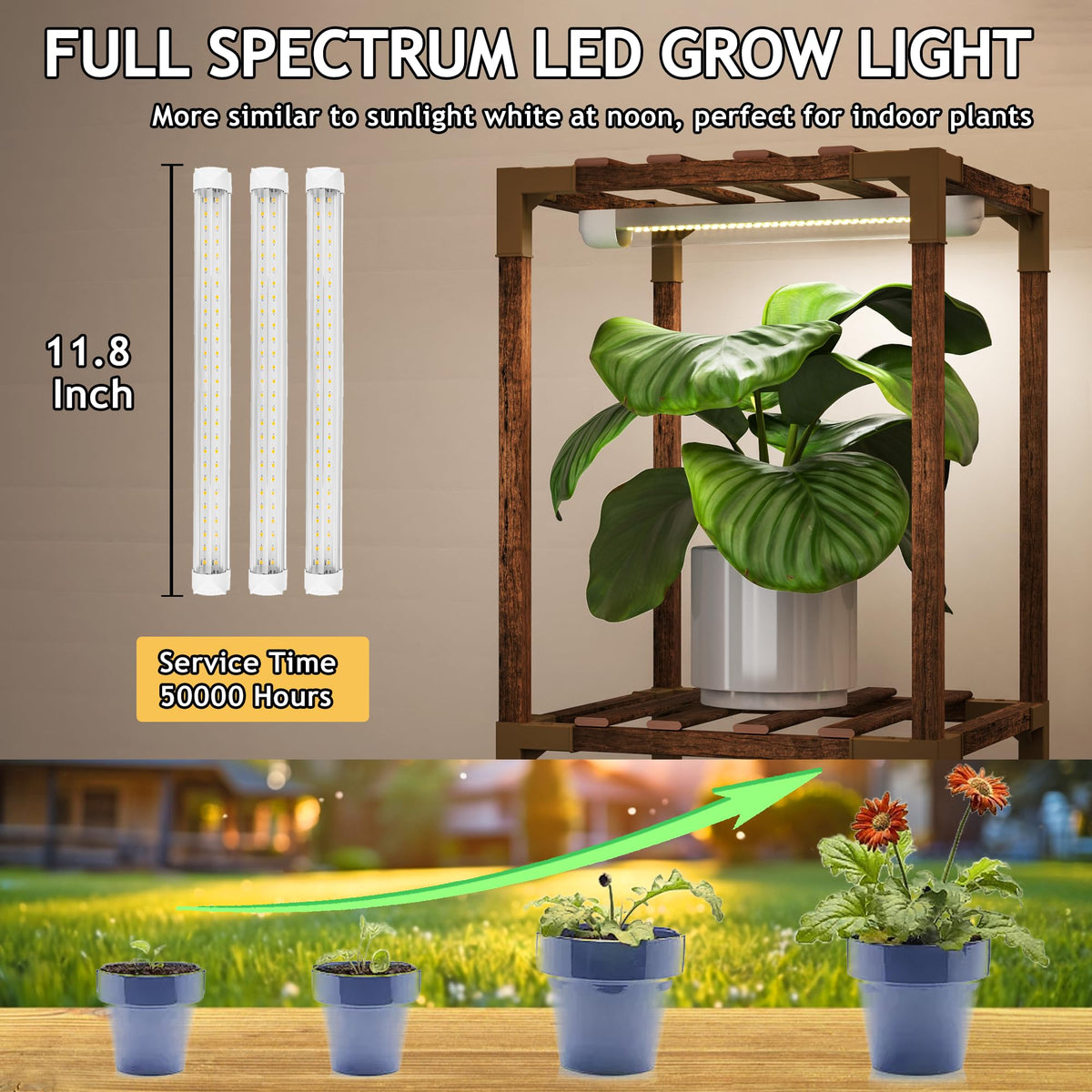 HOMKIRT tall wooden plant rack shown in a cozy corner.