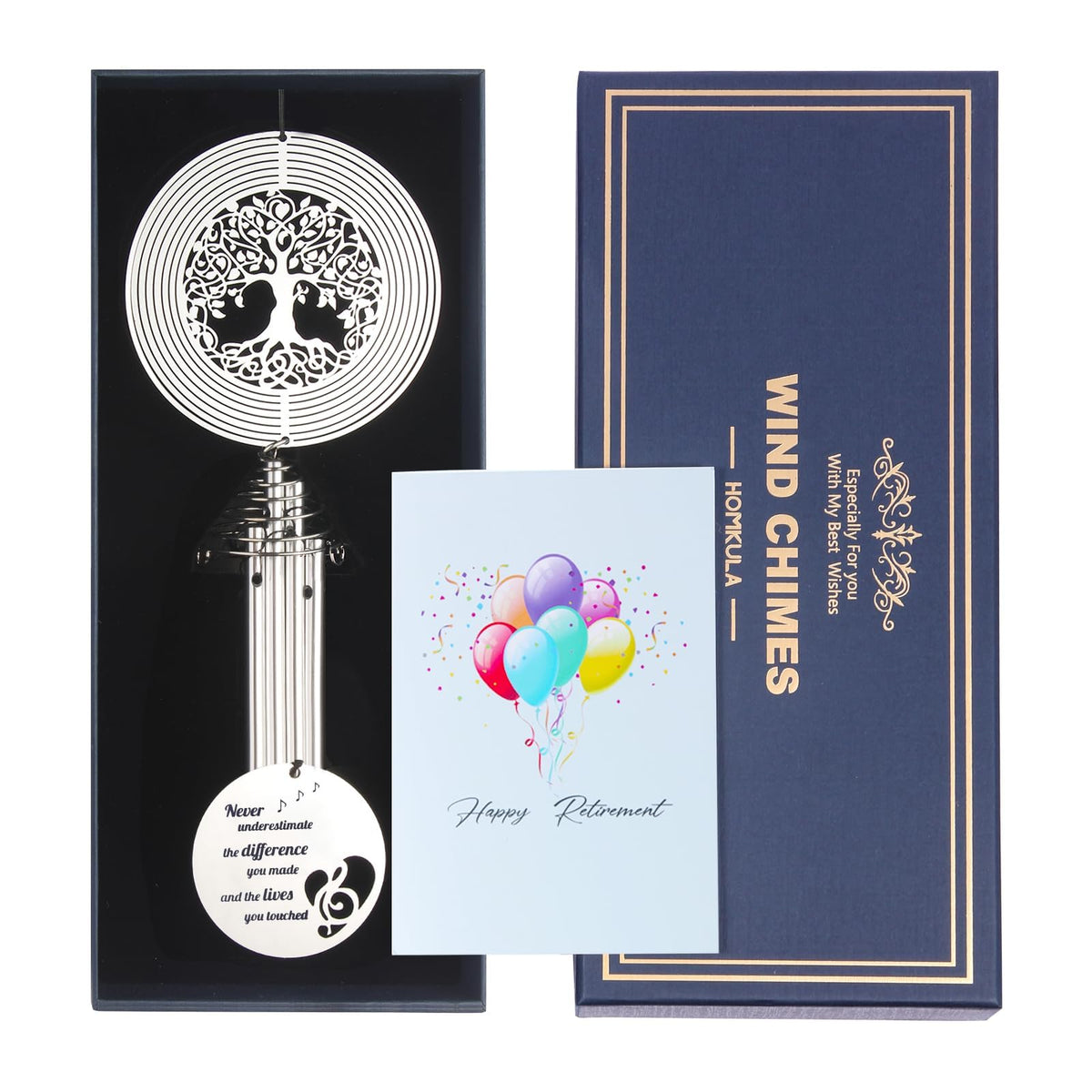 HOMKULA Retirement Wind Chimes with tree of life center create calm ambiance.