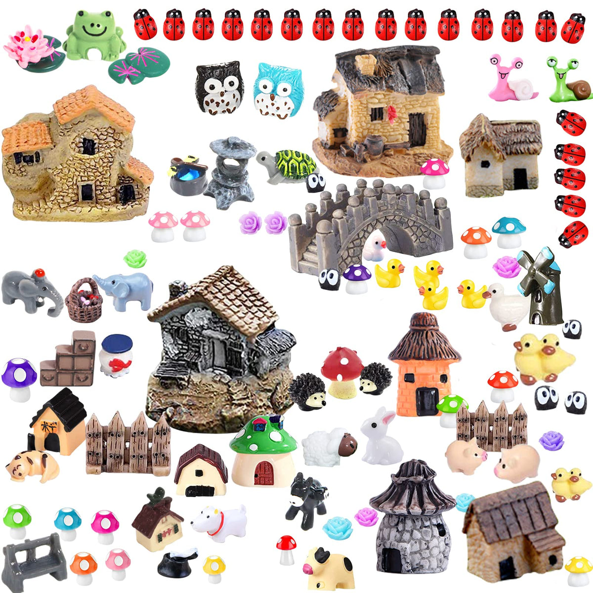 Homlone 105 Miniature Fairy Garden Kit contents for creative DIY fairy landscapes.