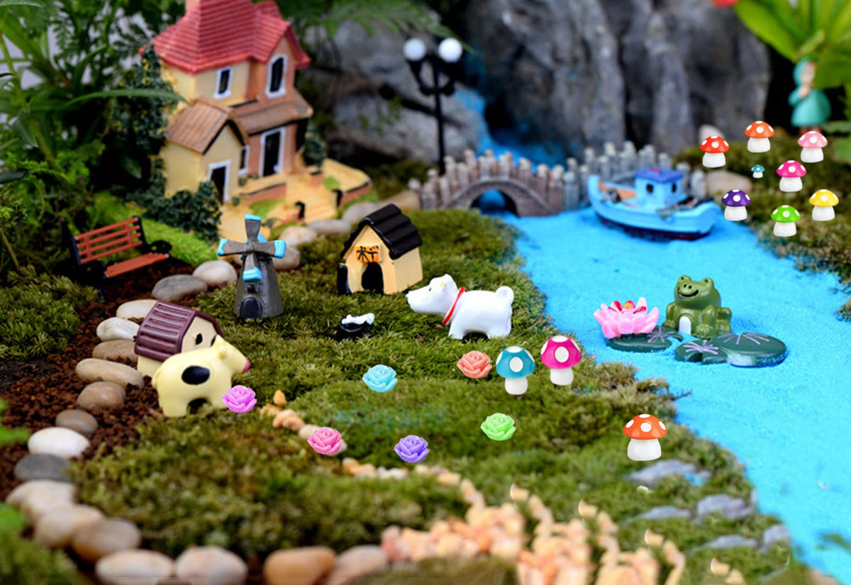 Homlone colorful miniatures ideal for vibrant fairy gardens and moss landscapes.