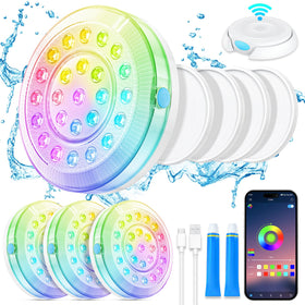Homly submersible pool light, front view, wireless operation for safe immersive pool lighting