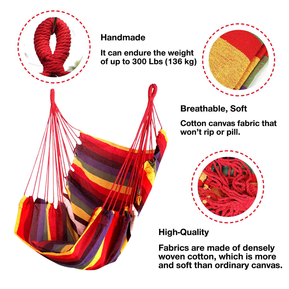Hommtina cotton-weave hammock chair close-up shows breathable fabric
