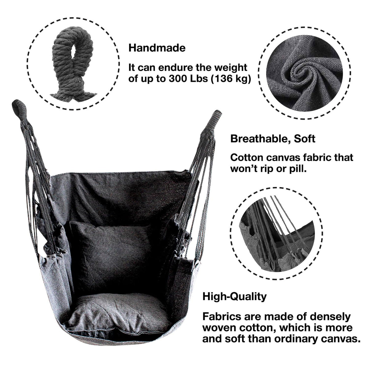 Hommtina hammock chair dark gray fabric offering durable comfort