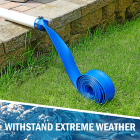 Garden water transfer with HOMNUTS backwash hose in blue