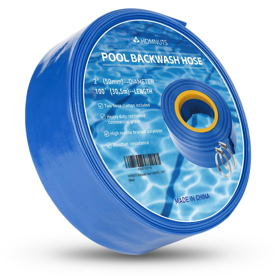 HOMNUTS pool backwash hose in blue ready for 2-inch connections