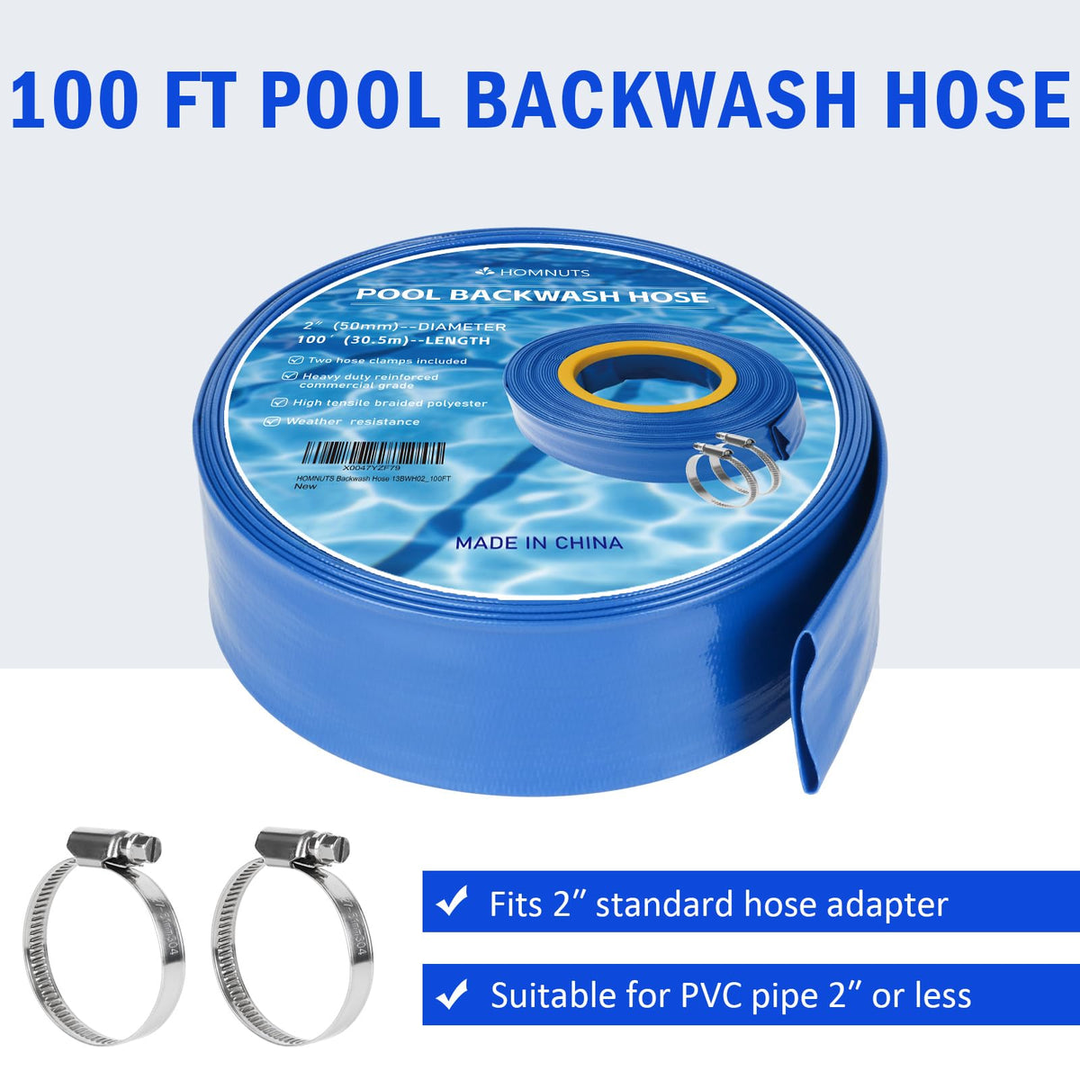 Durable flexible PVC construction of HOMNUTS backwash hose withstands weather